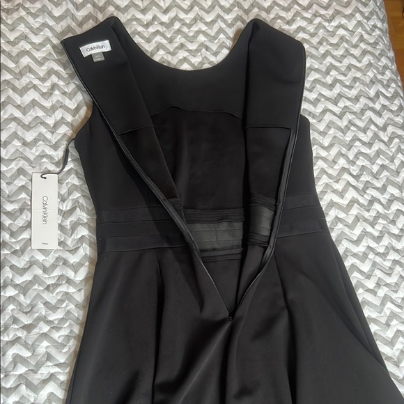 NWT Calvin Klein Black Sleeveless Cocktail Dress Mesh Stripes - Picture 14 of 14